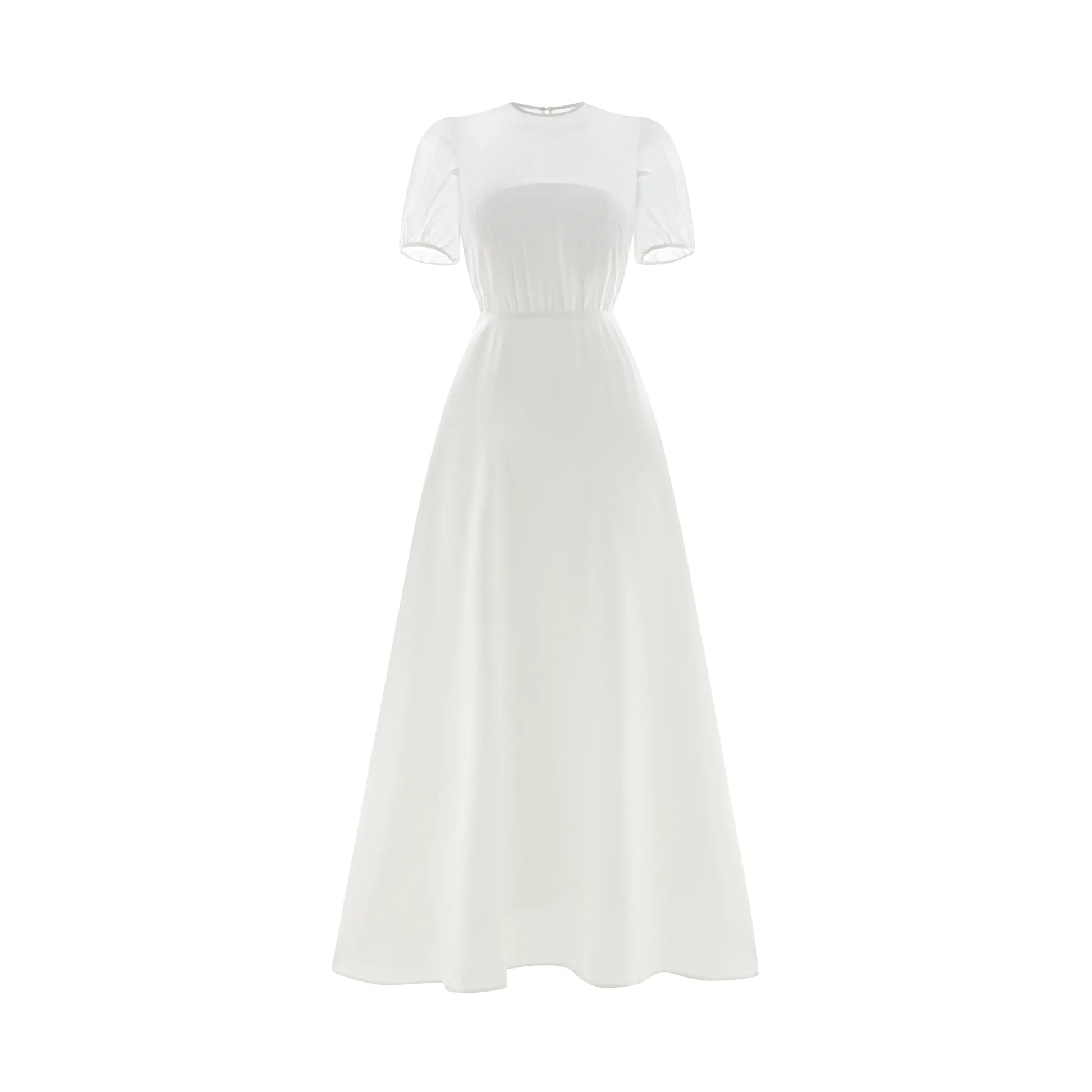 Minimalist wedding dress with crew neck, short sleeves and A line skirt - D1962 Regular