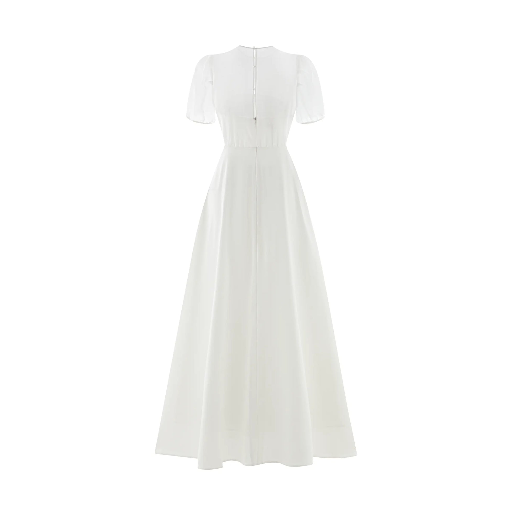 Minimalist wedding dress with crew neck, short sleeves and A line skirt - D1962 Regular