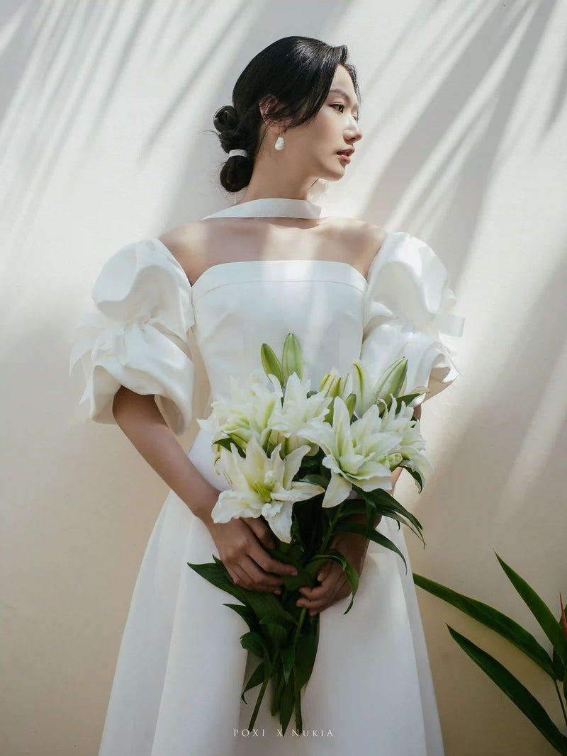Simple exquisite satin silk wedding dress