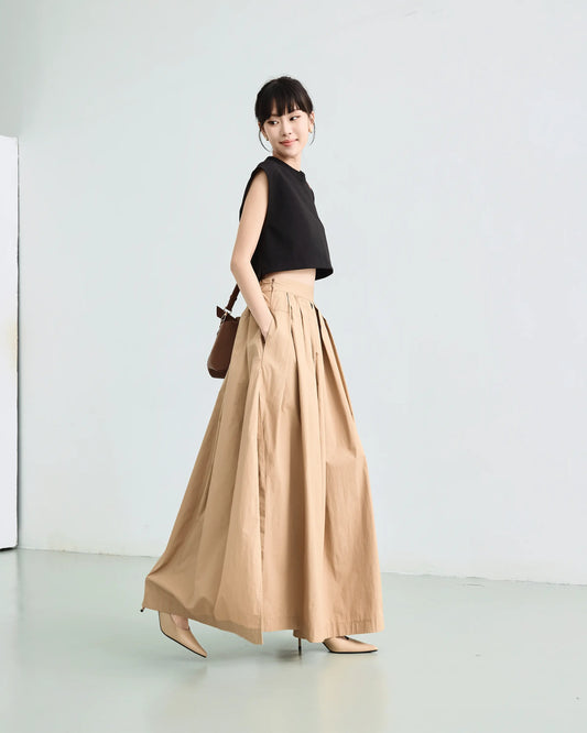 Chân váy xòe xếp ly màu be xẻ tà 2 bên - SK9986B