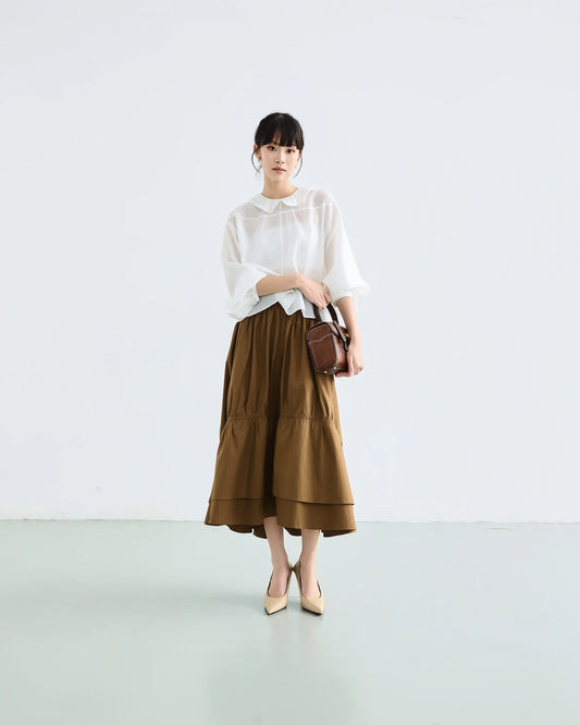 Chân váy midi xếp nhún màu xanh rêu đậm - SK9920