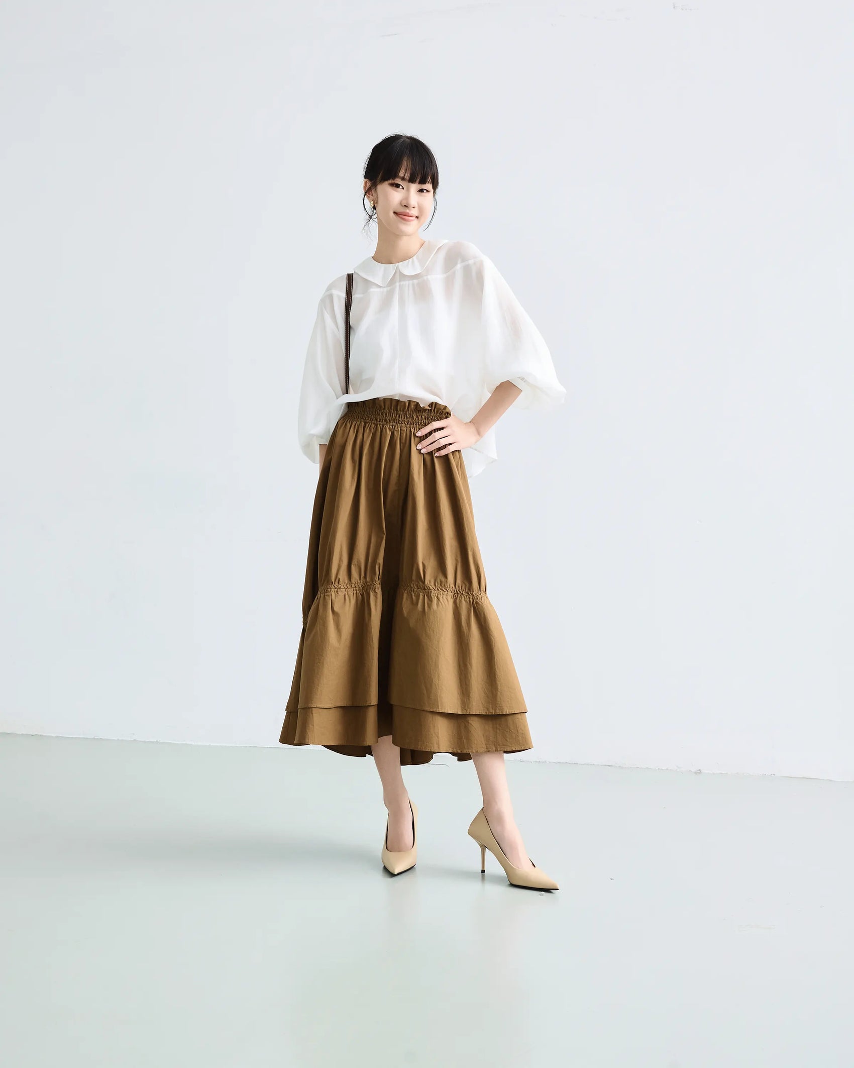 Chân váy midi xếp nhún màu xanh rêu đậm - SK9920