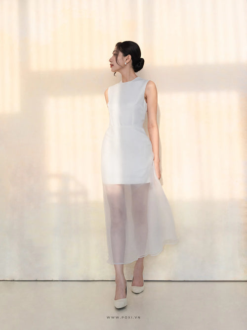 Đầm cổ tròn không tay, dáng váy Aline phối voan xốp - D1947 Regular
