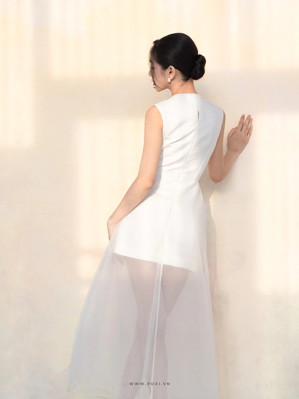 Đầm cổ tròn không tay, dáng váy Aline phối voan xốp - D1947 Regular