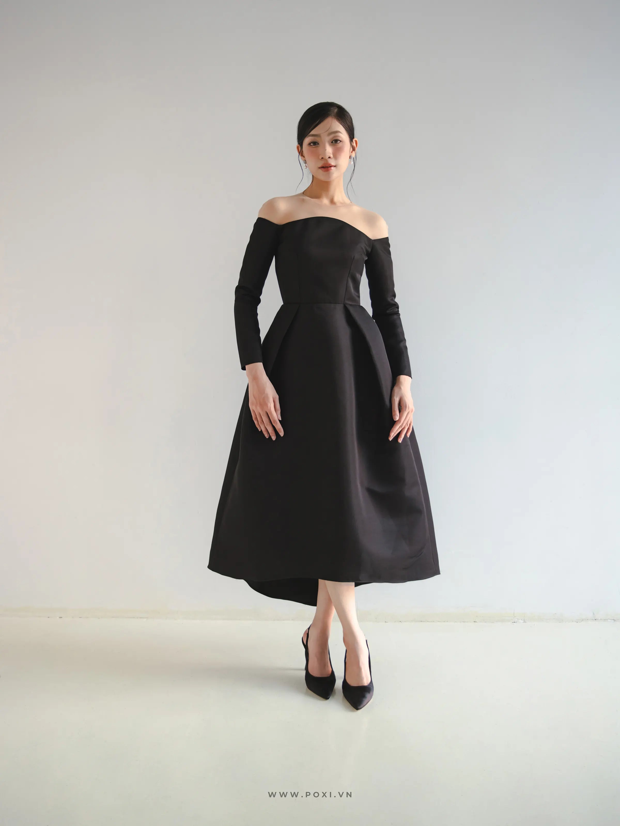 Đầm midi tay dài váy Aline xếp ly tạo kiểu - D1959 Regular