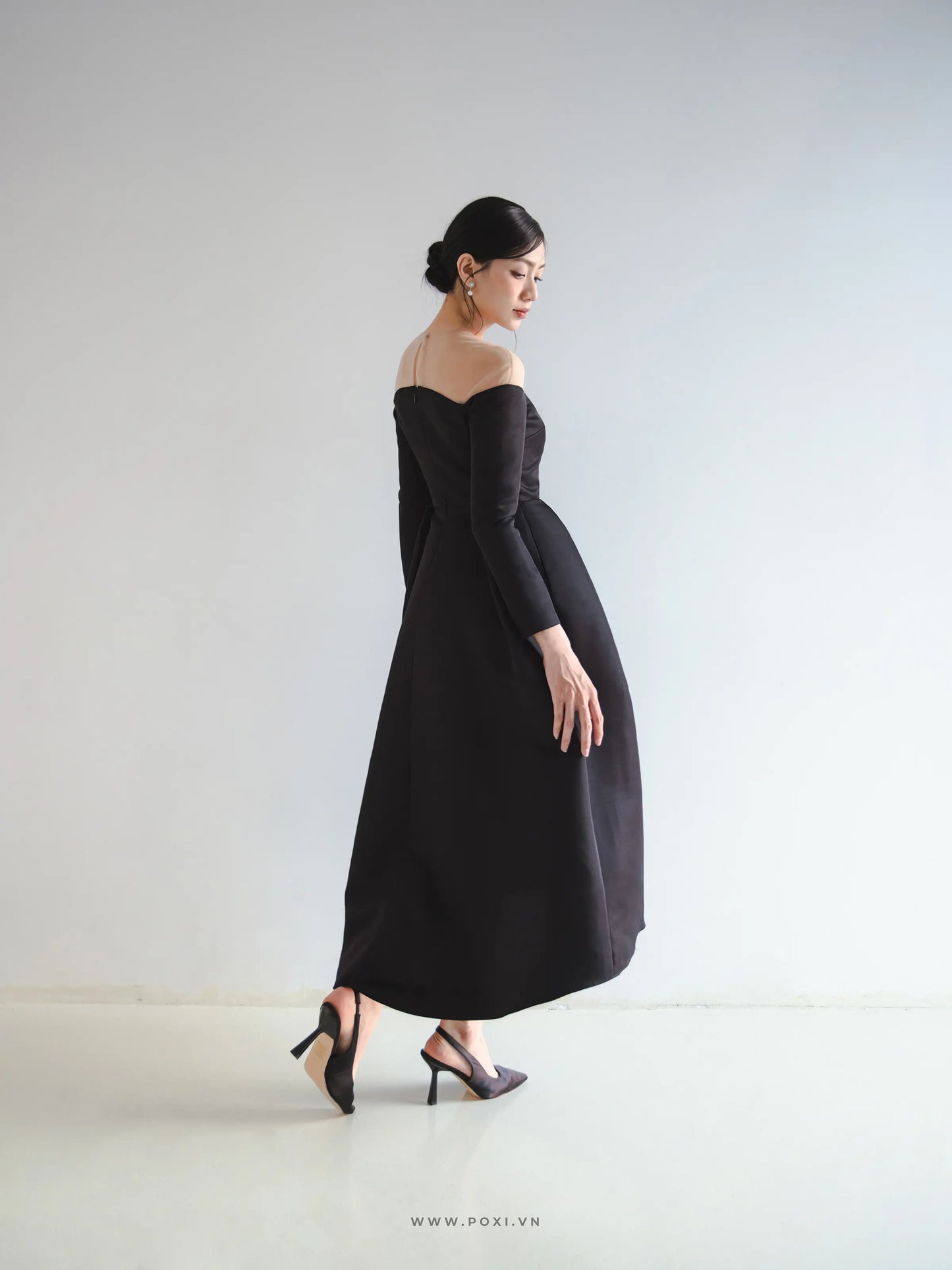 Đầm midi tay dài váy Aline xếp ly tạo kiểu - D1959 Regular