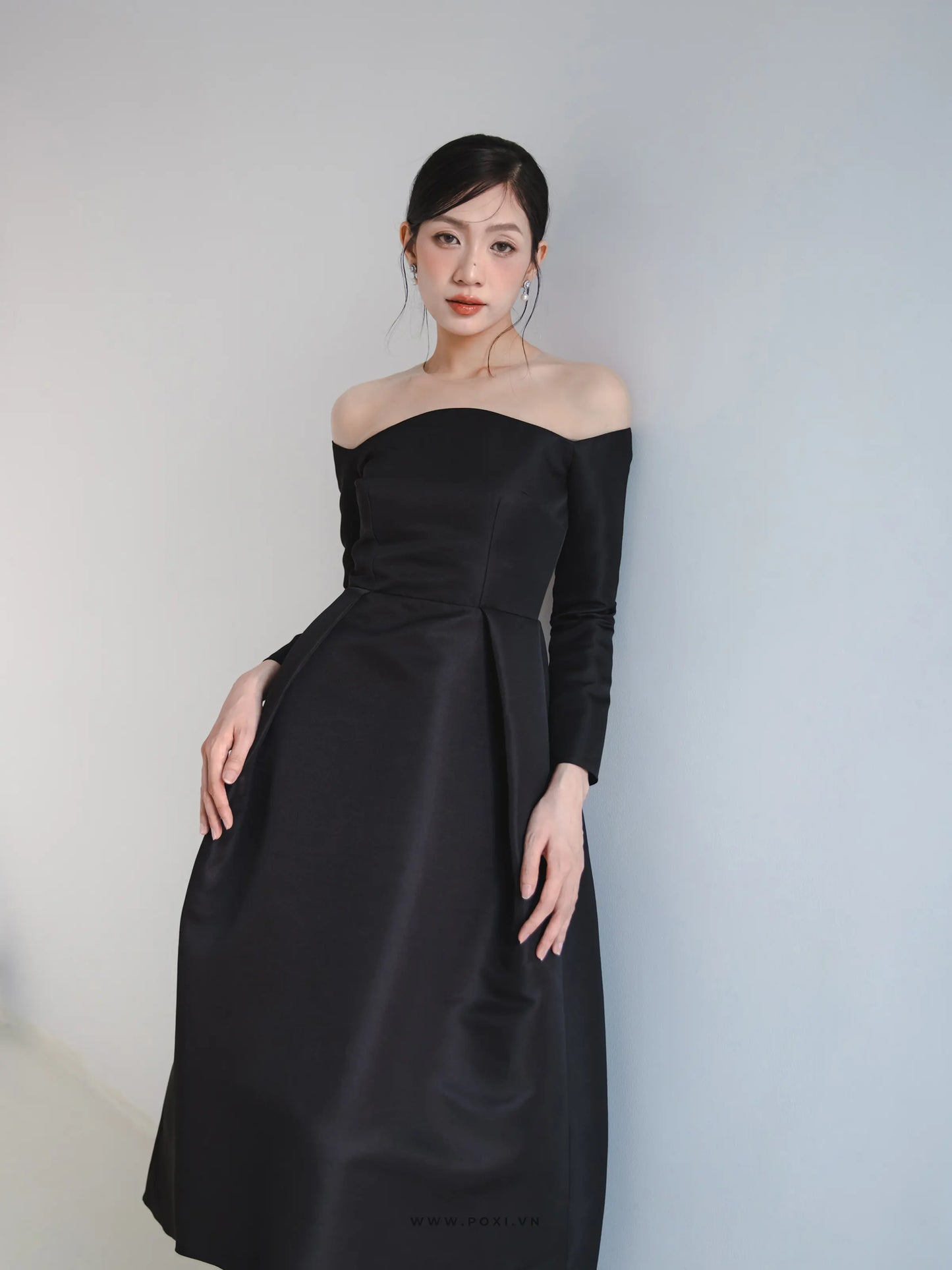 Đầm midi tay dài váy Aline xếp ly tạo kiểu - D1959 Regular