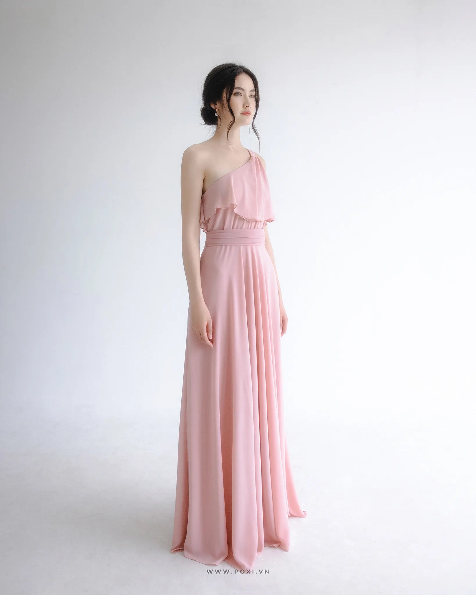 One-shoulder prom pink dresses are modern and glamorous for girls and bridesmaids - D1876 - POXI