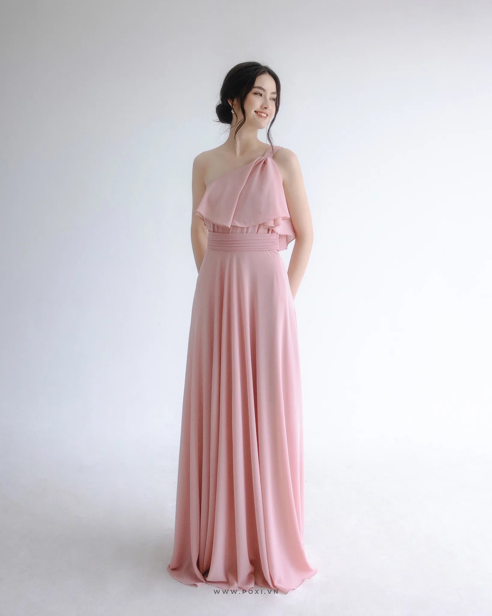 One-shoulder prom pink dresses are modern and glamorous for girls and bridesmaids - D1876 - POXI