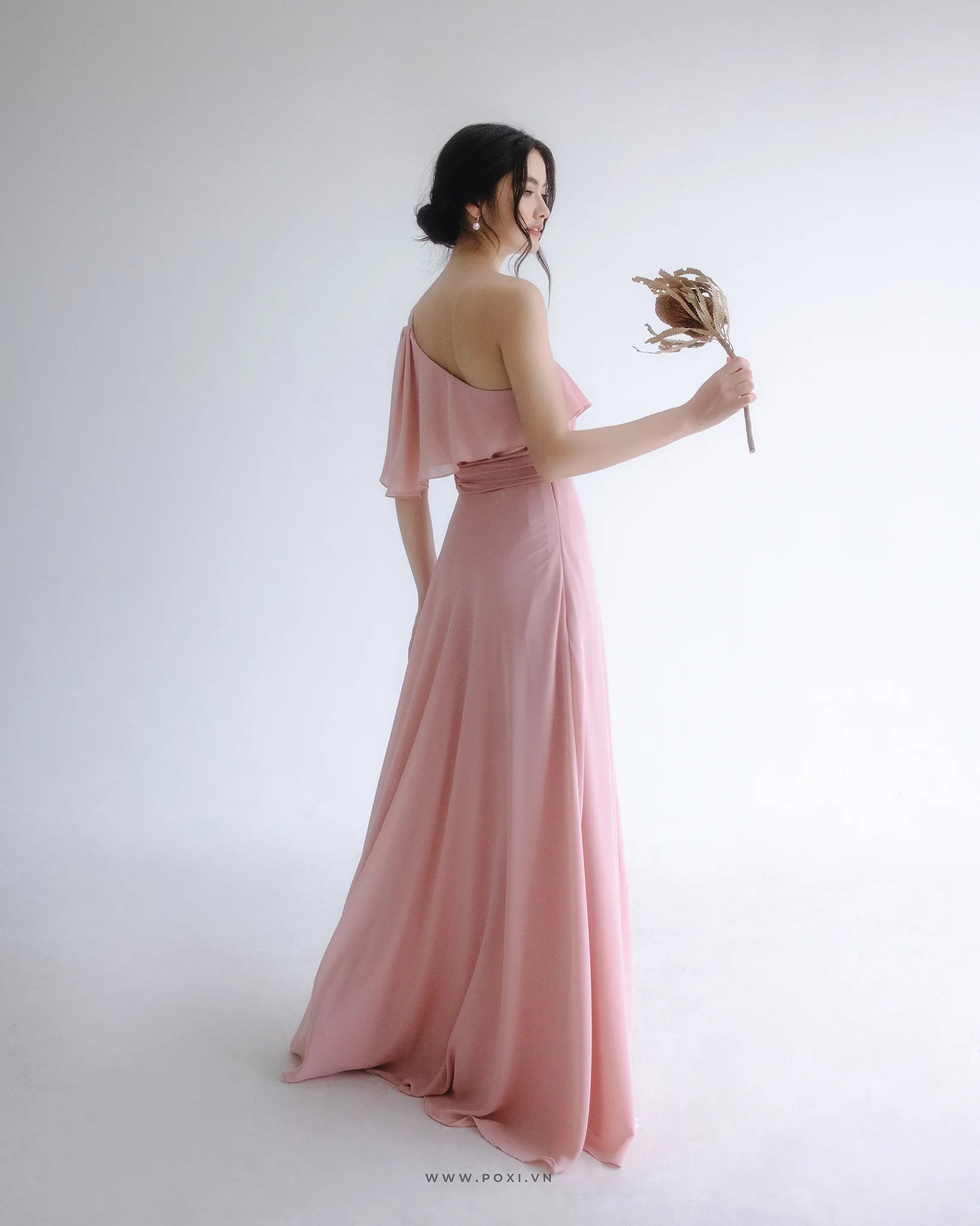 One-shoulder prom pink dresses are modern and glamorous for girls and bridesmaids - D1876 - POXI