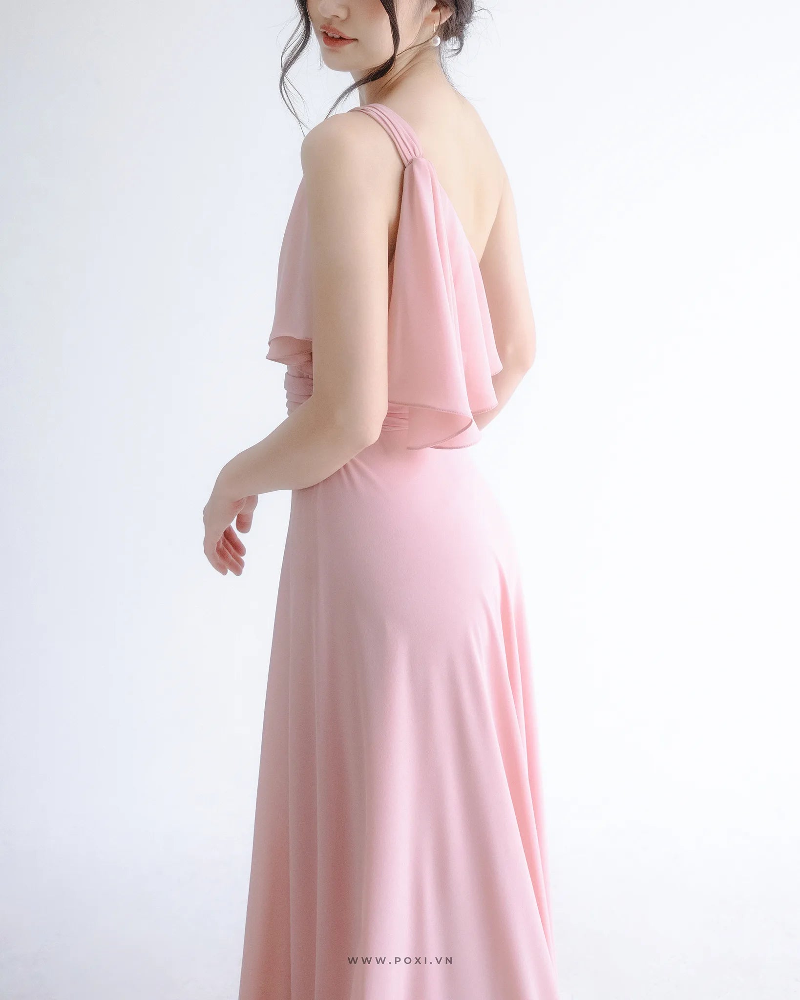 One-shoulder prom pink dresses are modern and glamorous for girls and bridesmaids - D1876 - POXI