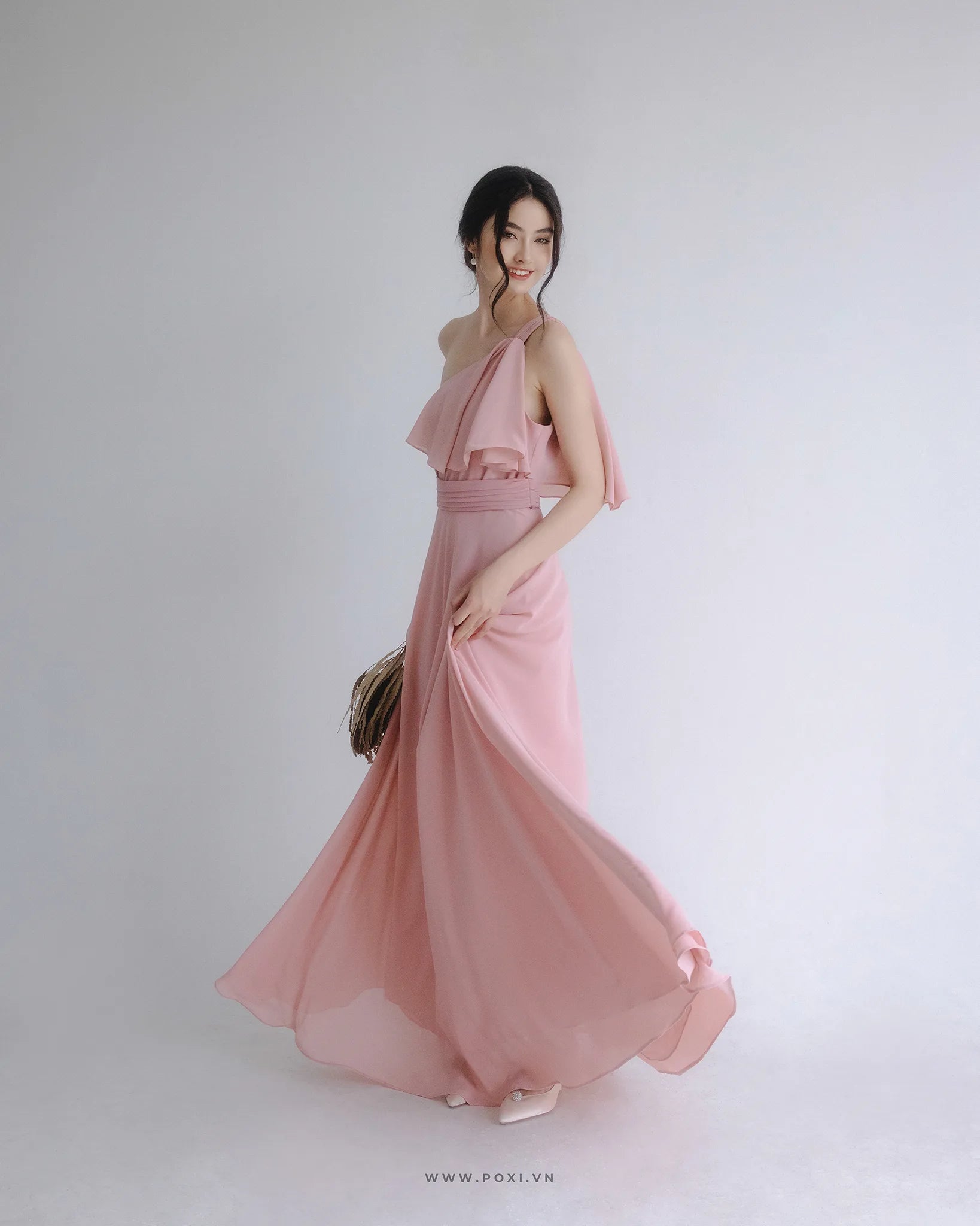 One-shoulder prom pink dresses are modern and glamorous for girls and bridesmaids - D1876 - POXI