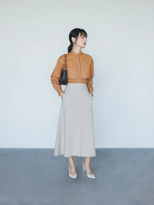 Áo sơ mi màu nâu dài tay, cổ áo poplin có vạt áo trước - SH9937