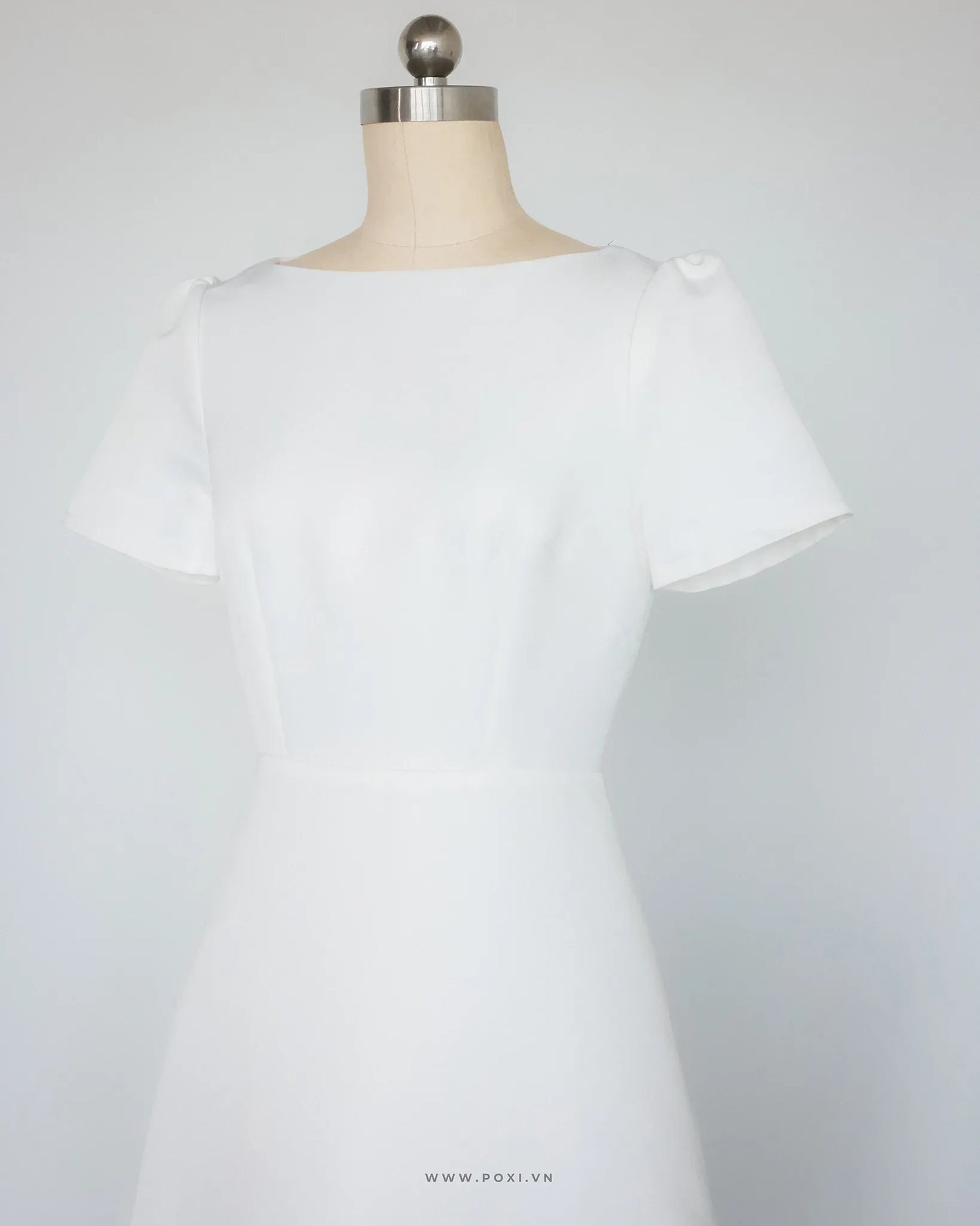 Simple wedding dress with boat neck and short sleeves - D1416D - POXI