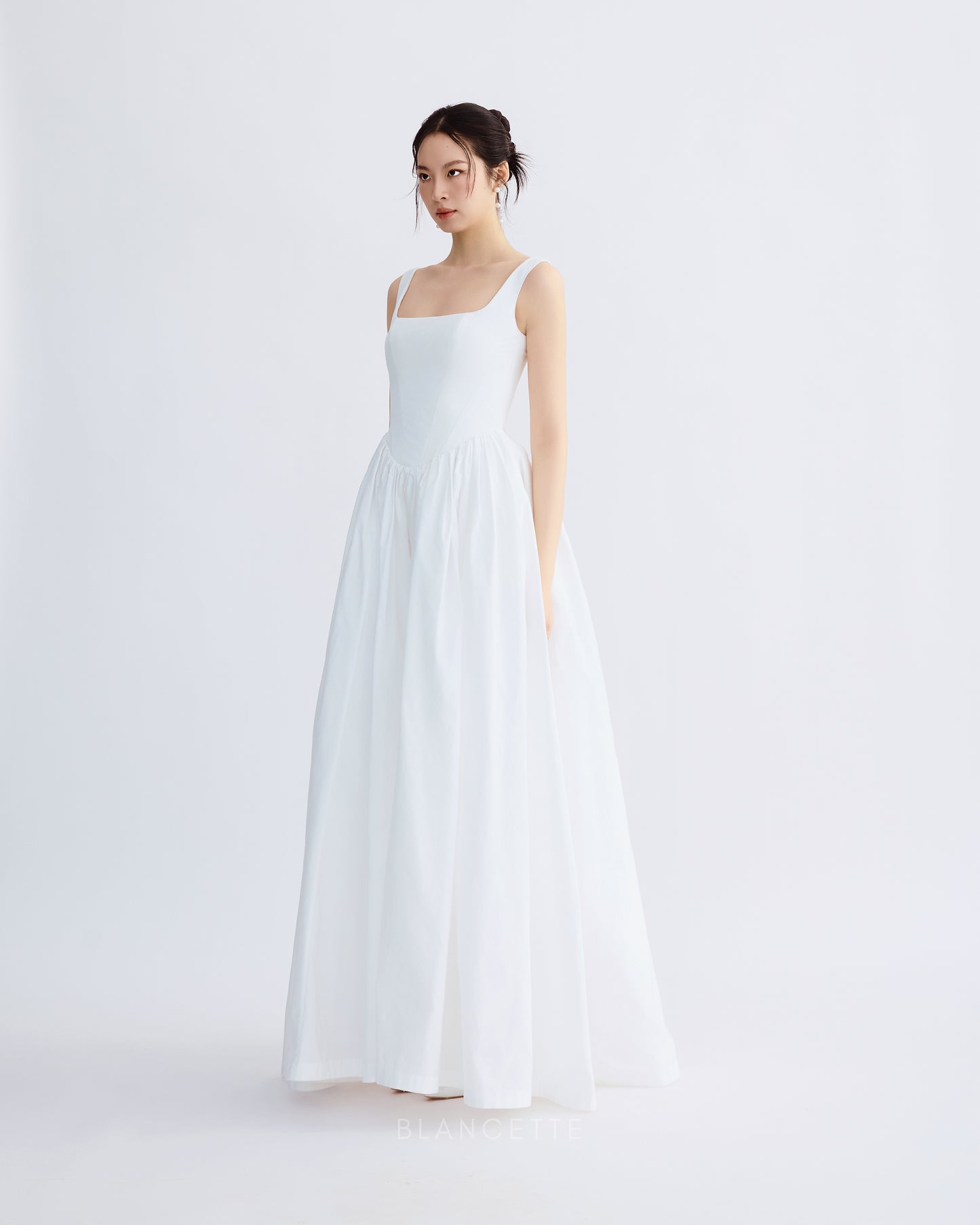 Square neck long dress sleeveless and buttons on skirt- D1979