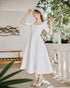 Simple party dress with gentle off-white color and fluttering flared skirt - D1680B - POXI