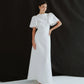 Simple wedding dress with crew neck and puff-flared sleeves - D1683 - POXI