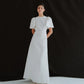 Simple wedding dress with crew neck and puff-flared sleeves - D1683 - POXI