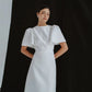 Simple wedding dress with crew neck and puff-flared sleeves - D1683 - POXI