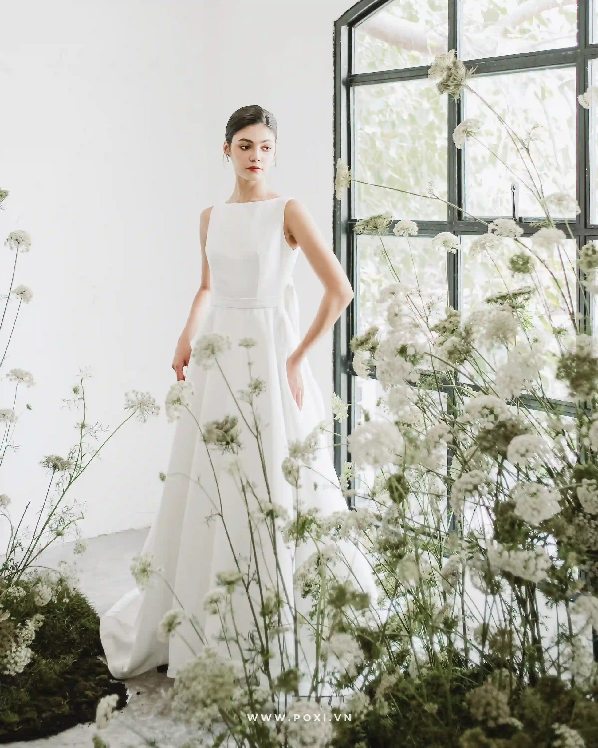 Princess wedding gowns with boat neck and detachable bow belt - D1717 - POXI