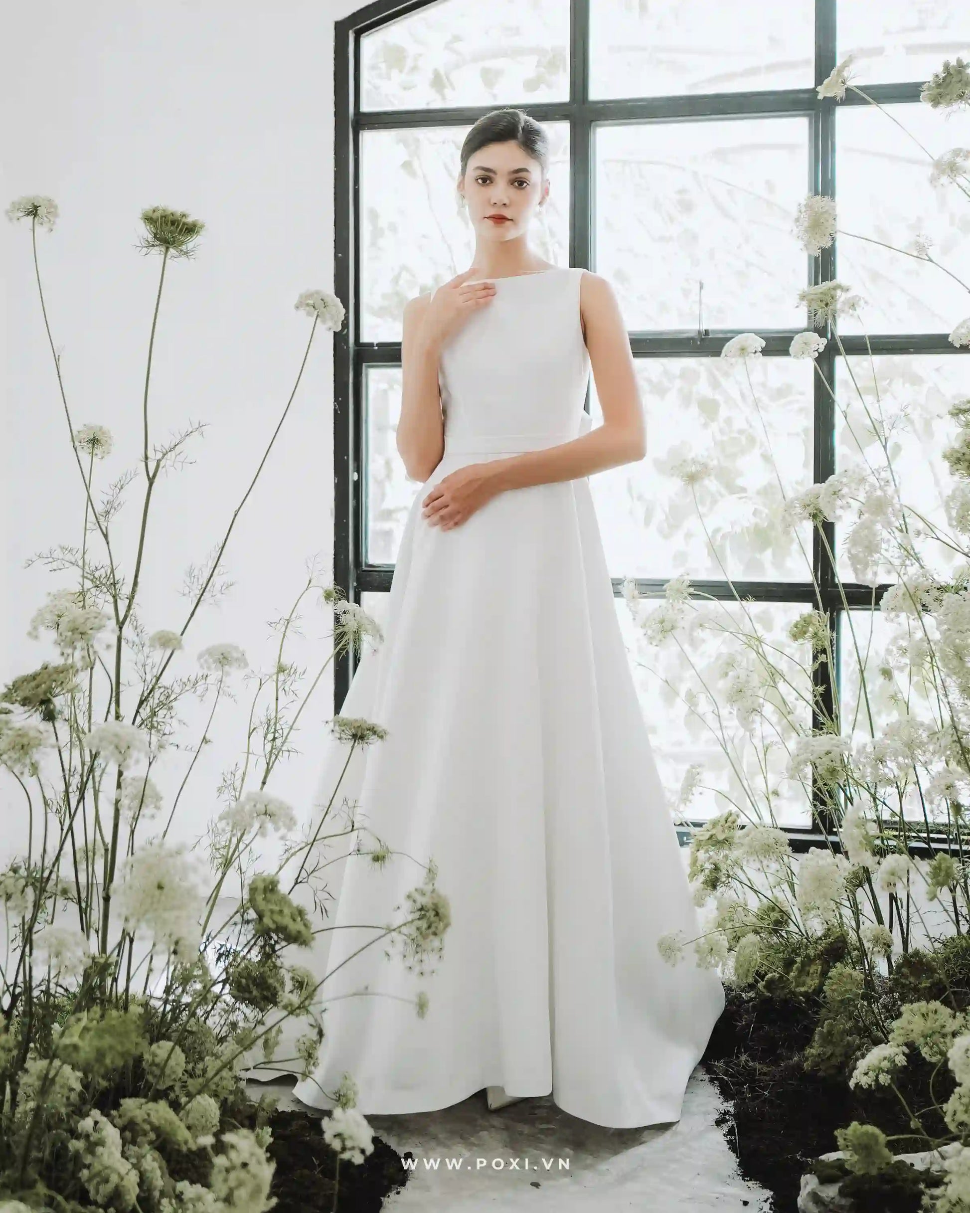 Princess wedding gowns with boat neck and detachable bow belt - D1717 - POXI