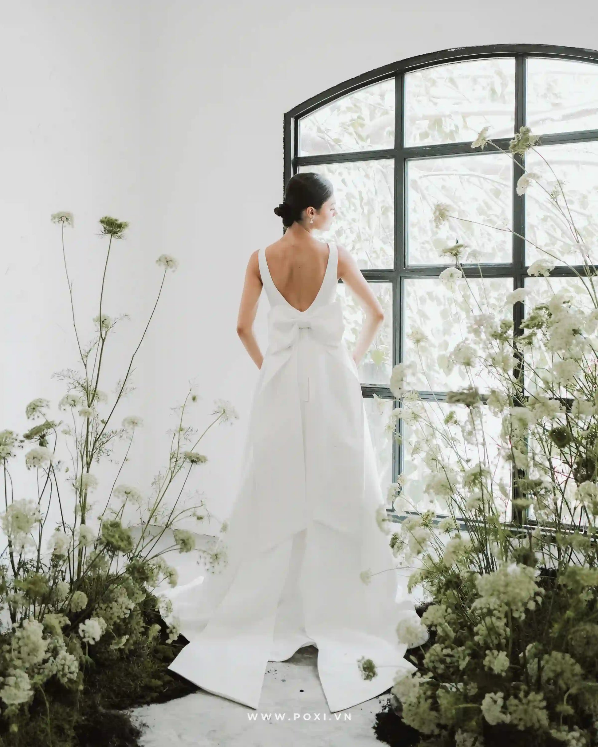 Princess wedding gowns with boat neck and detachable bow belt - D1717 - POXI