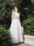 Modern off-shoulder wedding dress with a front split design and detachable bow belt - D1773 - POXI