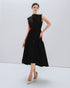 Minimalist black party dress with crew neck and mullet skirt - D1811 - POXI