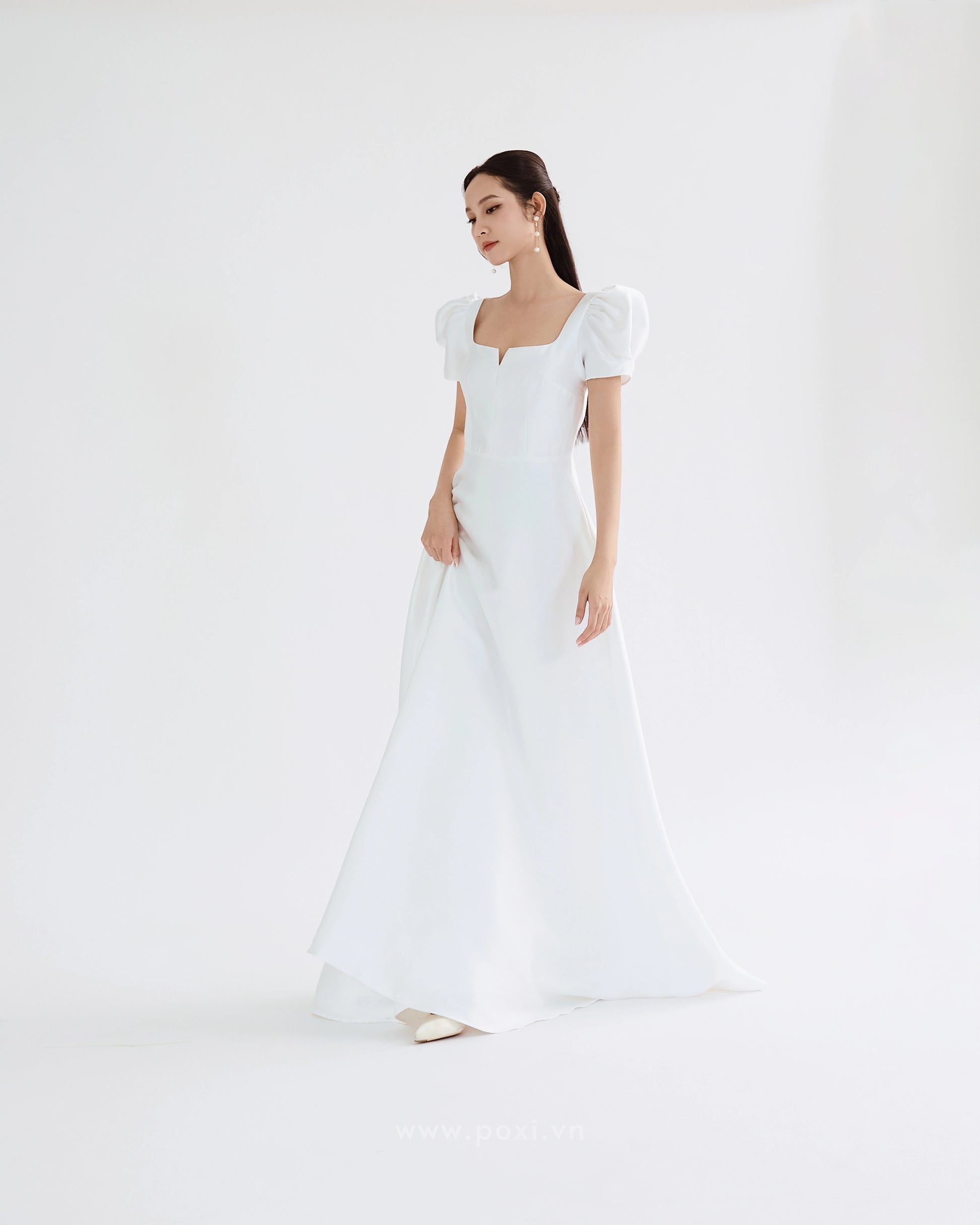Đầm cổ vuông tay phồng, dáng váy Aline xòe nhẹ - D1920 Regular