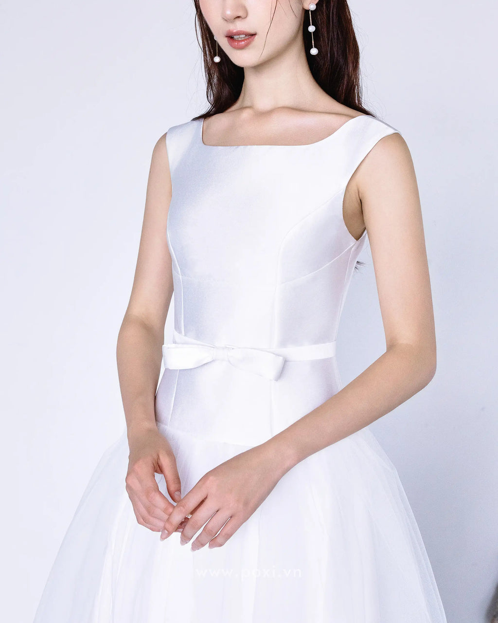 Đầm cổ vuông không tay váy xòe phối lưới - D1978 Regular