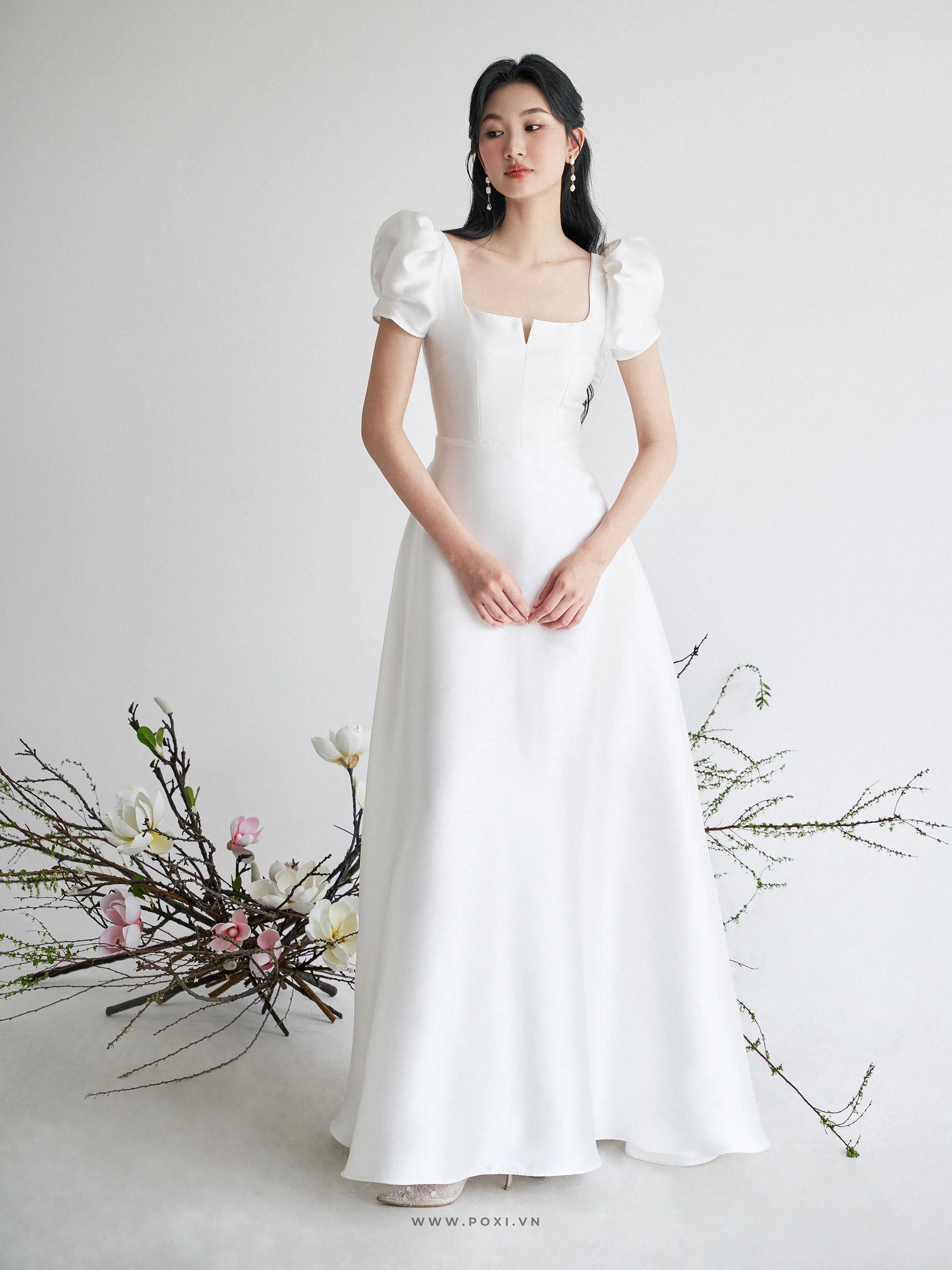 Đầm cổ vuông tay phồng, dáng váy Aline xòe nhẹ - D1920 Regular