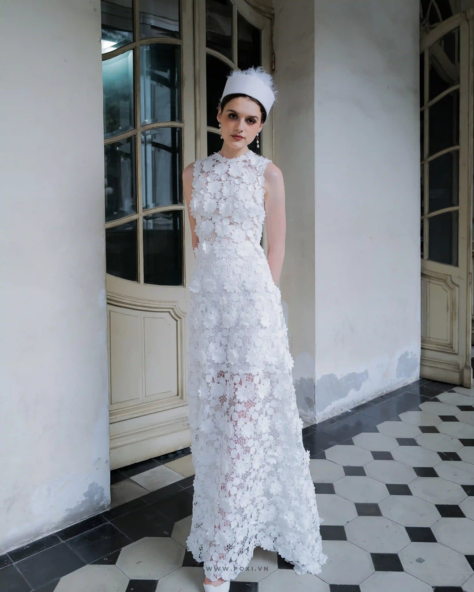 3D floral lace custom-order dress with sleeveless crew neck - F2 - POXI