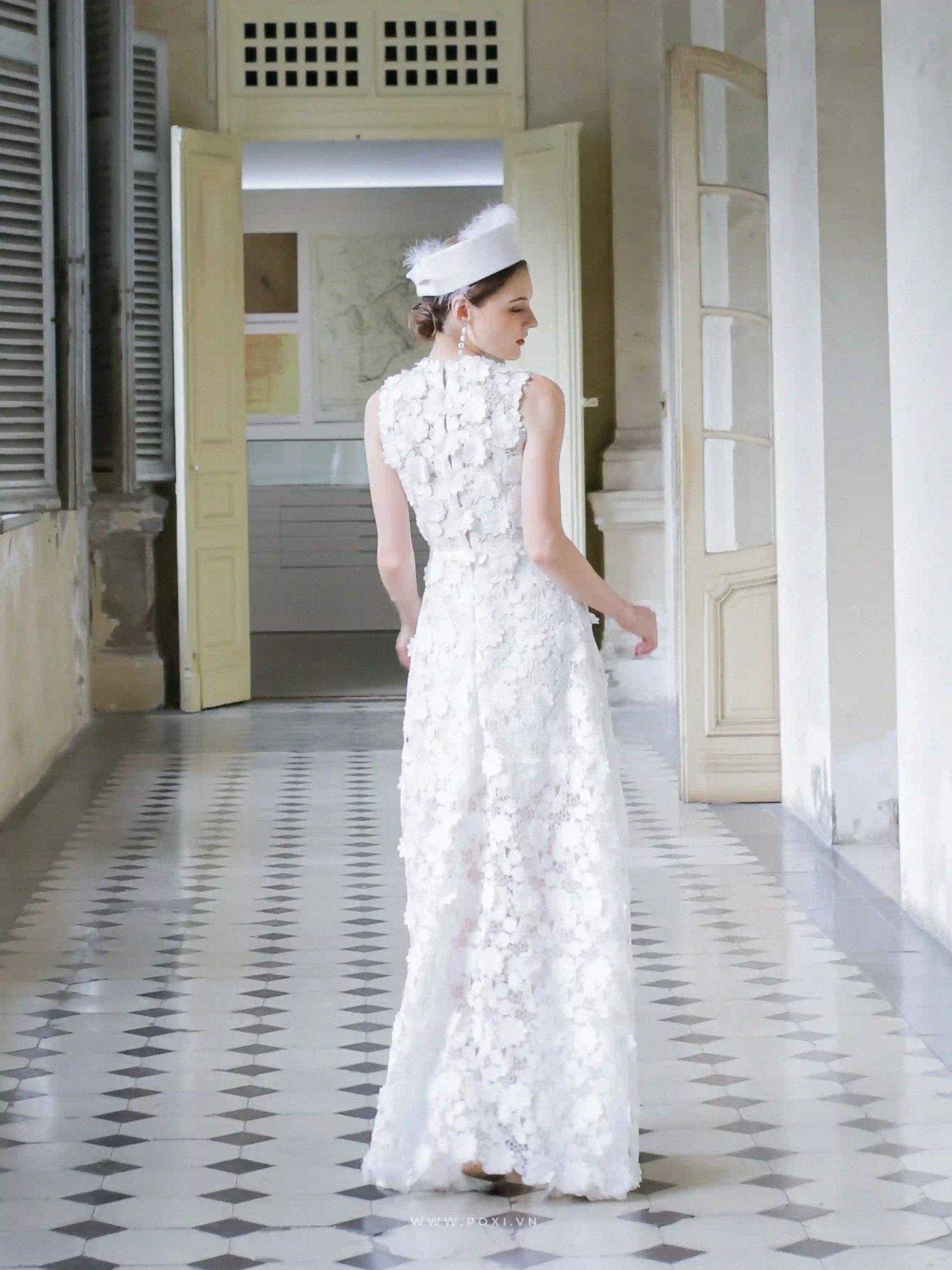 3D floral lace custom-order dress with sleeveless crew neck - F2 - POXI