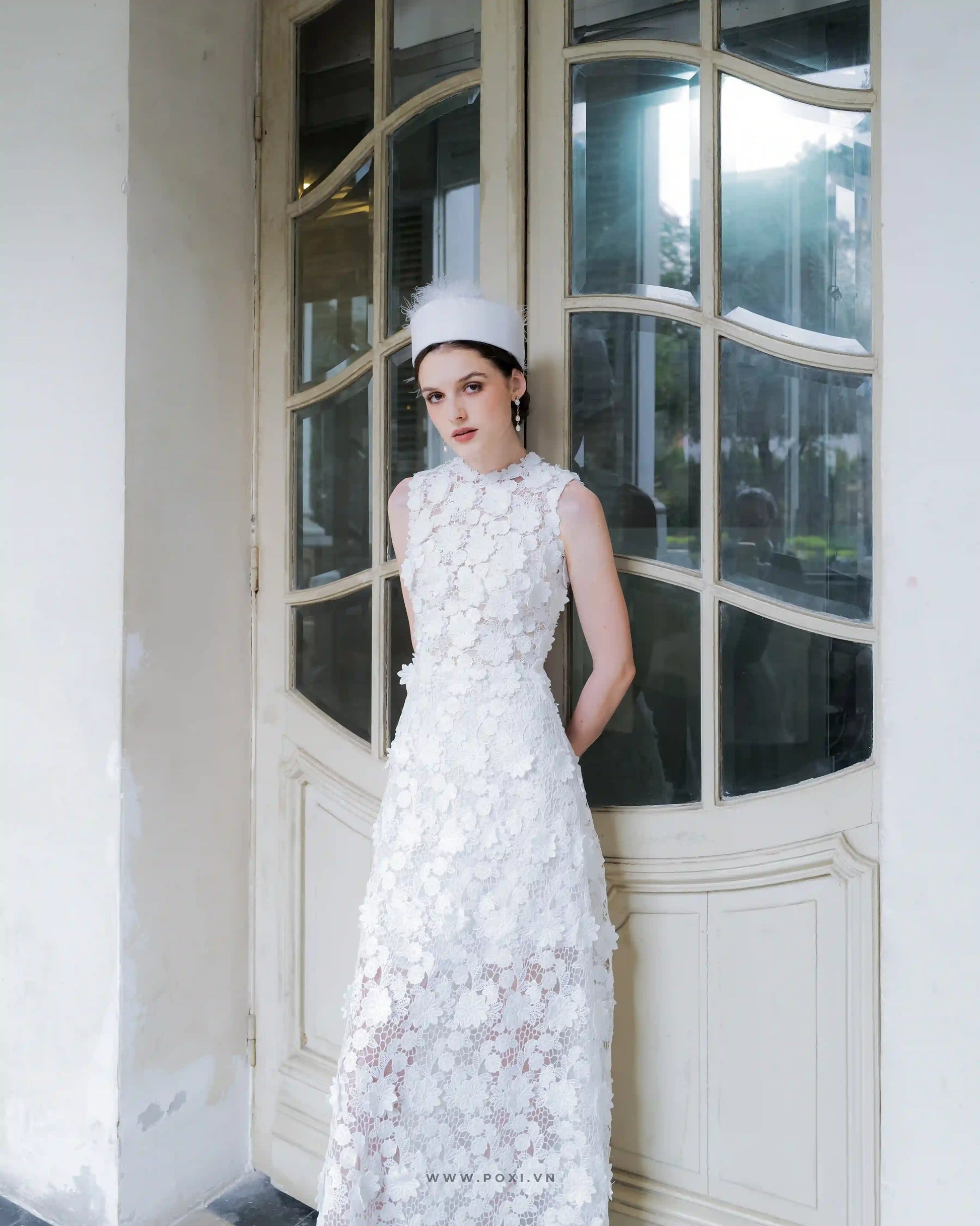 3D floral lace custom-order dress with sleeveless crew neck - F2 - POXI
