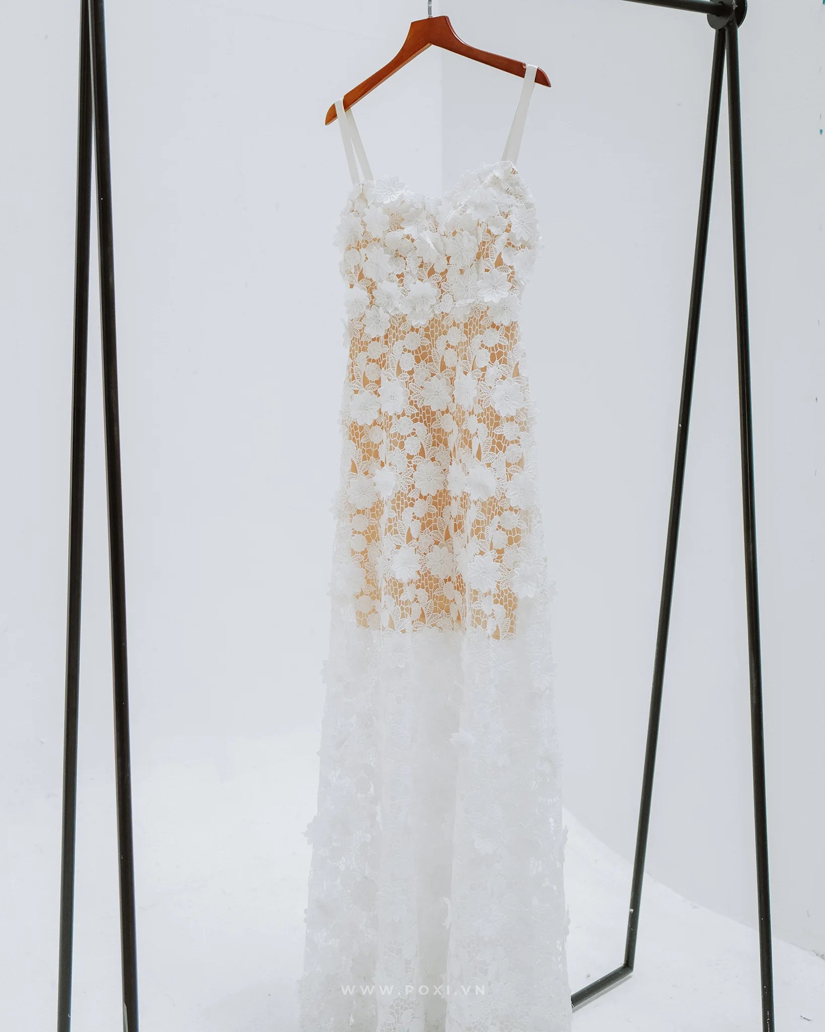 Off-the-shoulder 3D floral lace custom-order dress - F11 - POXI