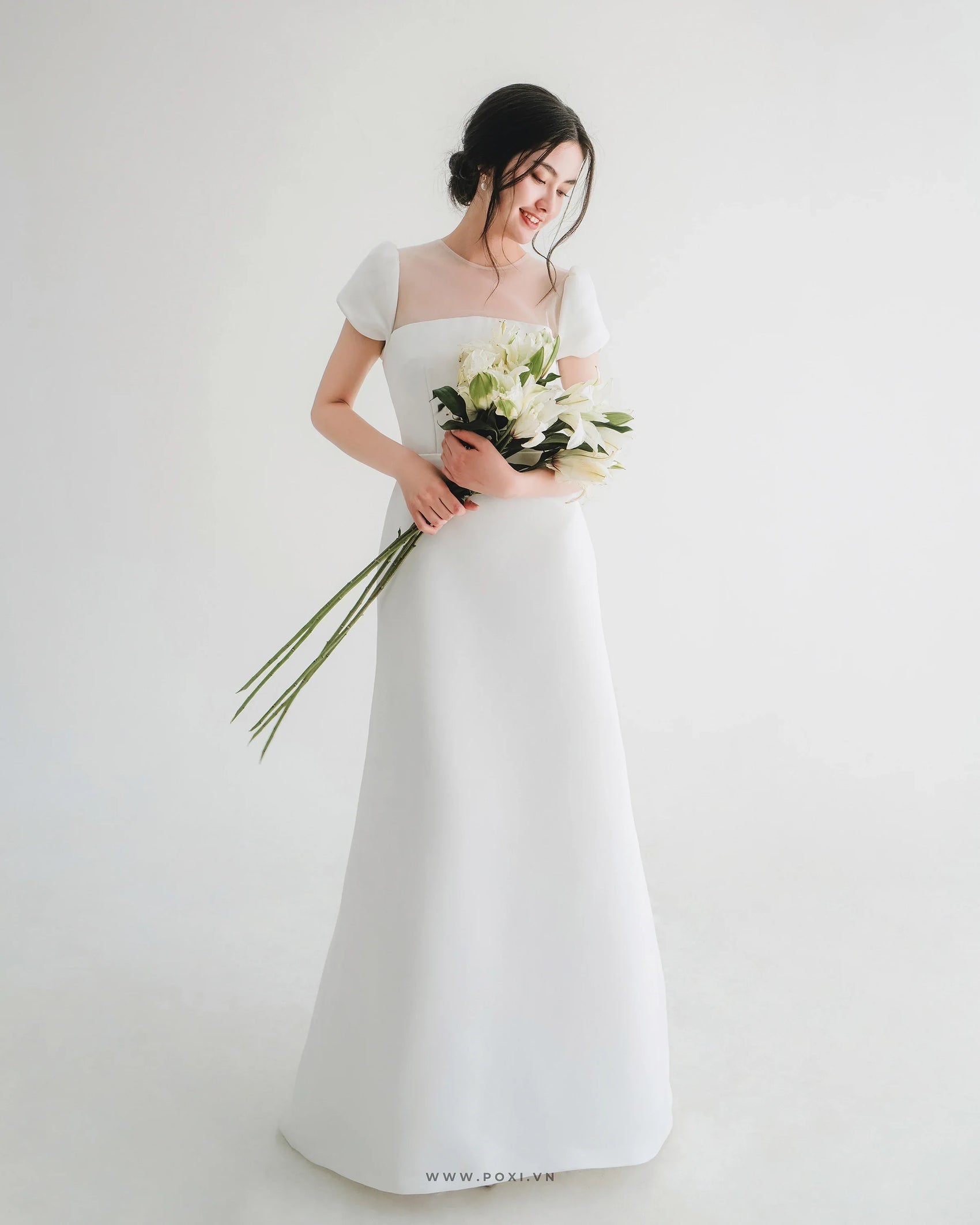 Đầm cổ tròn phối lưới thân trên, dáng váy Aline - D1870 Regular