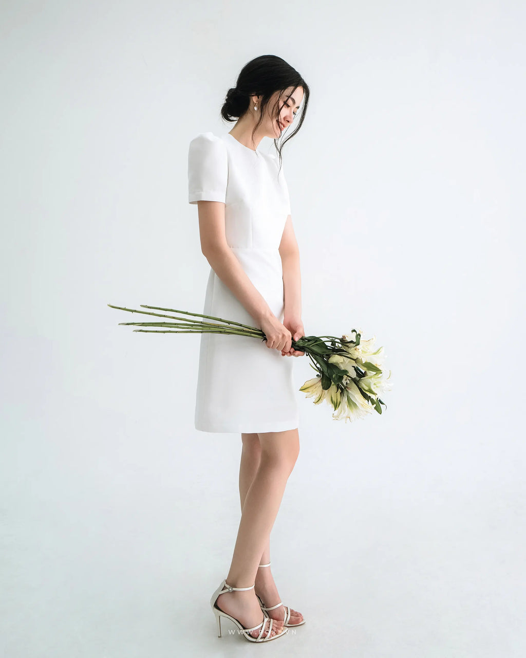 Youthful mini prom white dress with large buttons on the back - D1671B - POXI