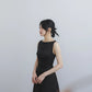 Đầm cổ thuyền không tay, dáng váy Aline đính nút to bản giữa trước - D2035B