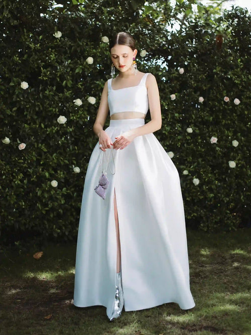 Impressive wedding dress with a crop top and long skirt - S1768 - POXI