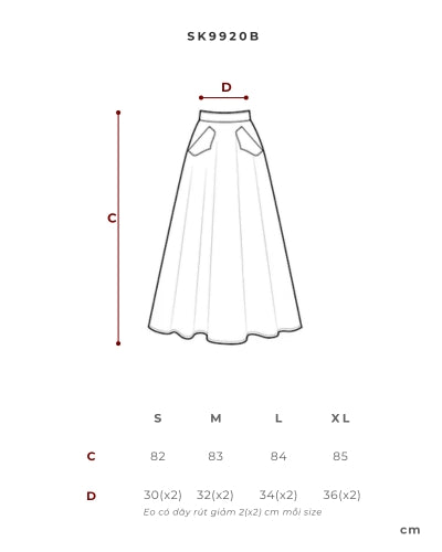 Chân váy midi xếp nhún màu đen - SK9920B