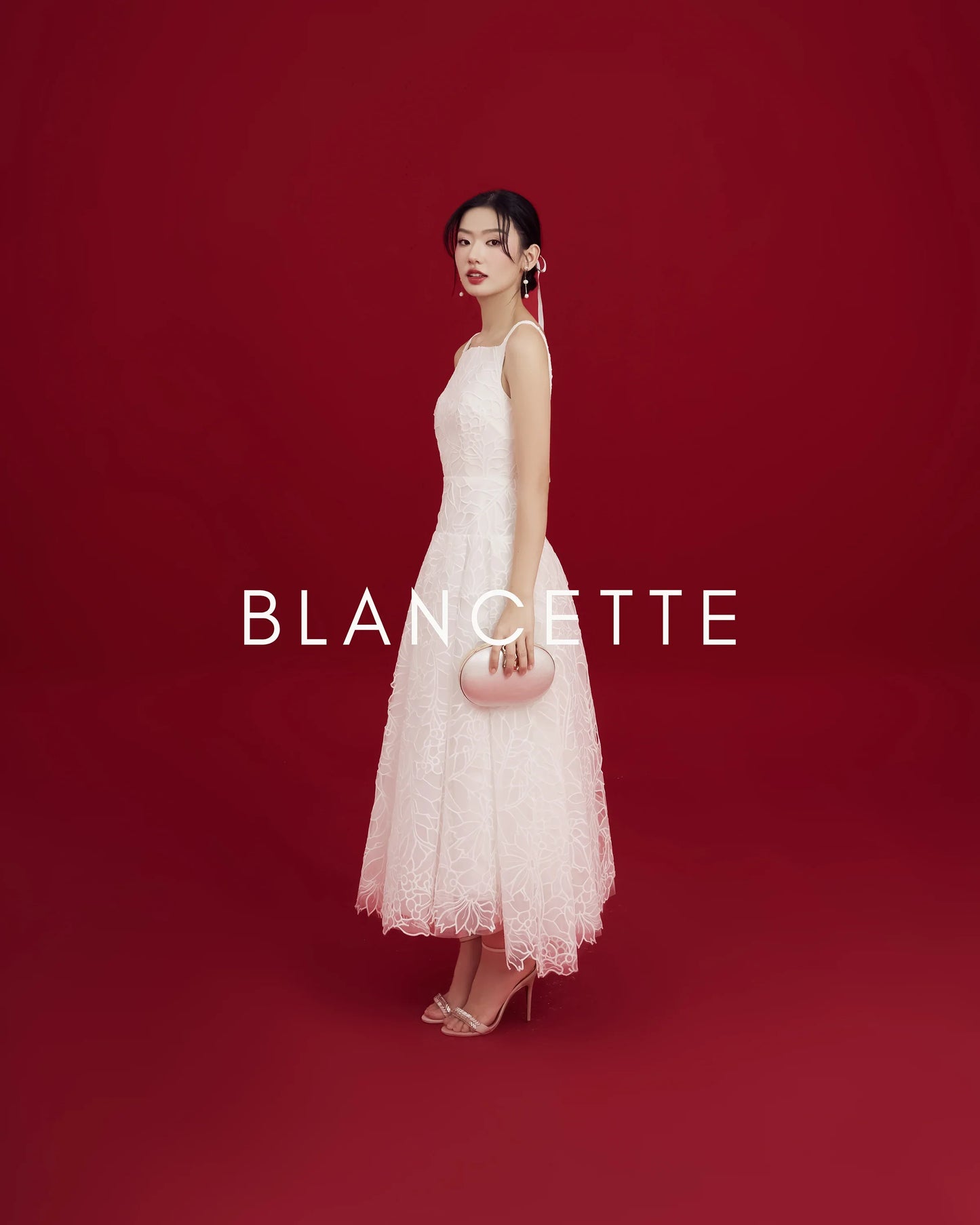 Đầm ren organza cổ vuông váy xòe xếp ly - D1939