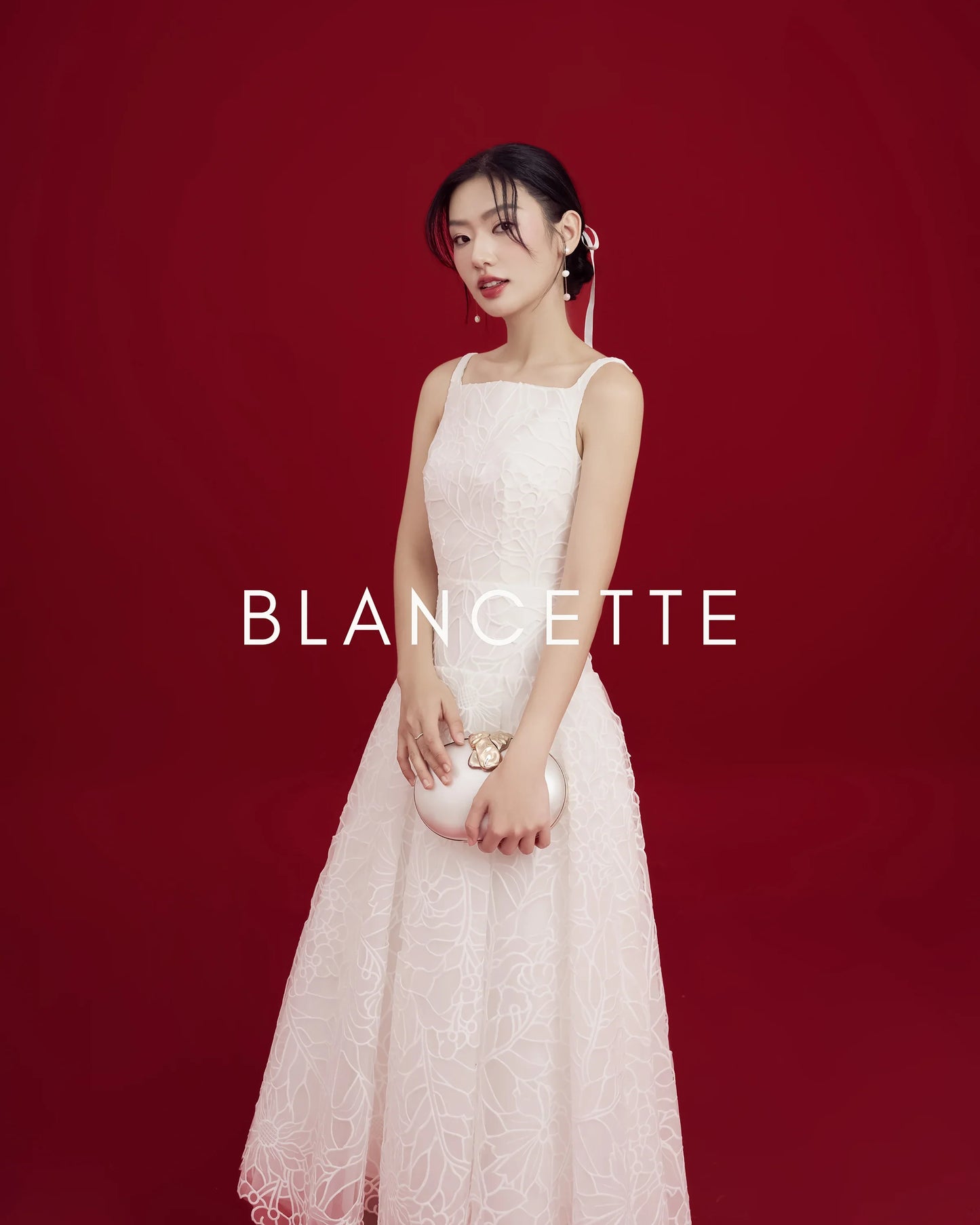 Đầm ren organza cổ vuông váy xòe xếp ly - D1939