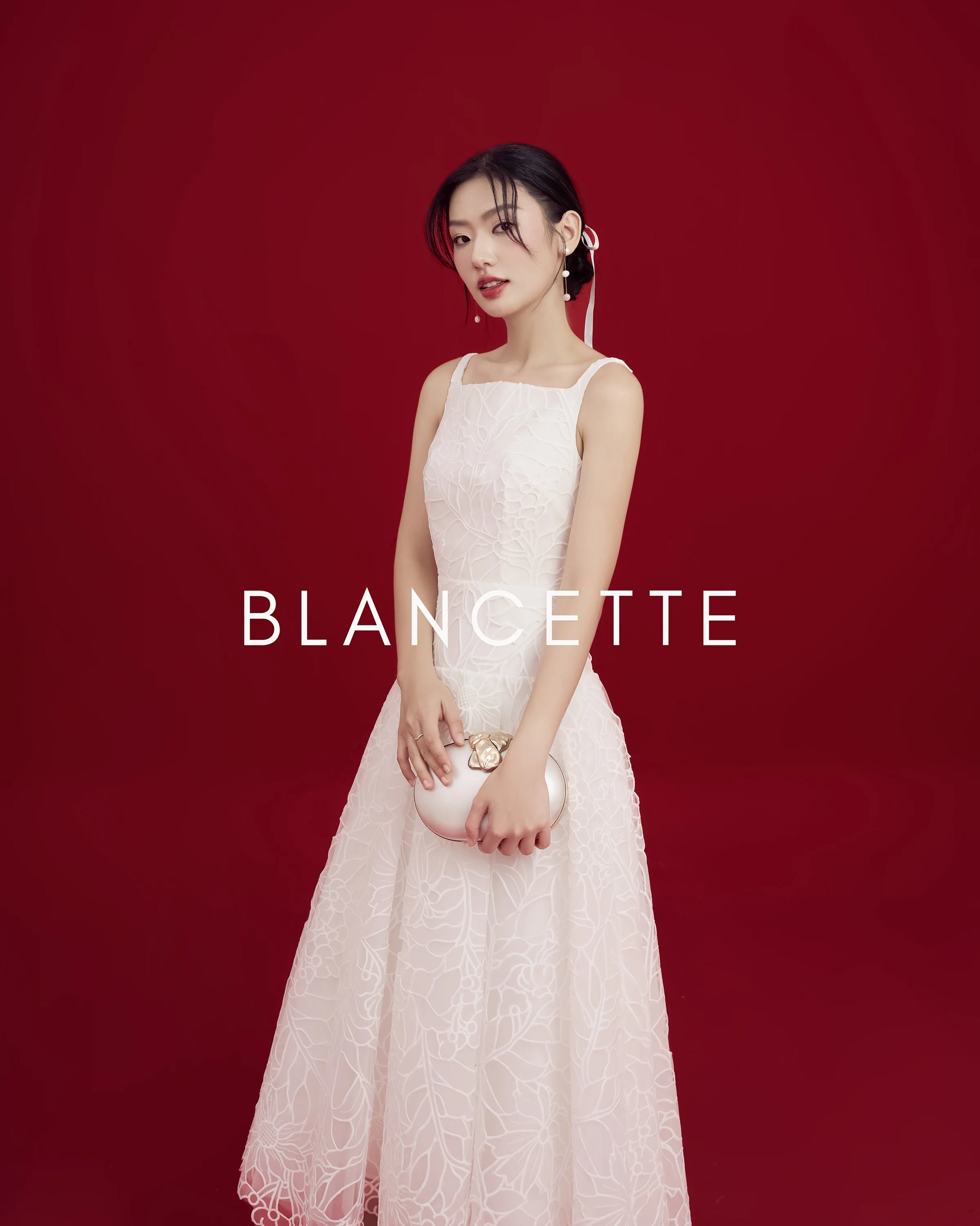 Đầm ren organza cổ vuông váy xòe xếp ly - D1939
