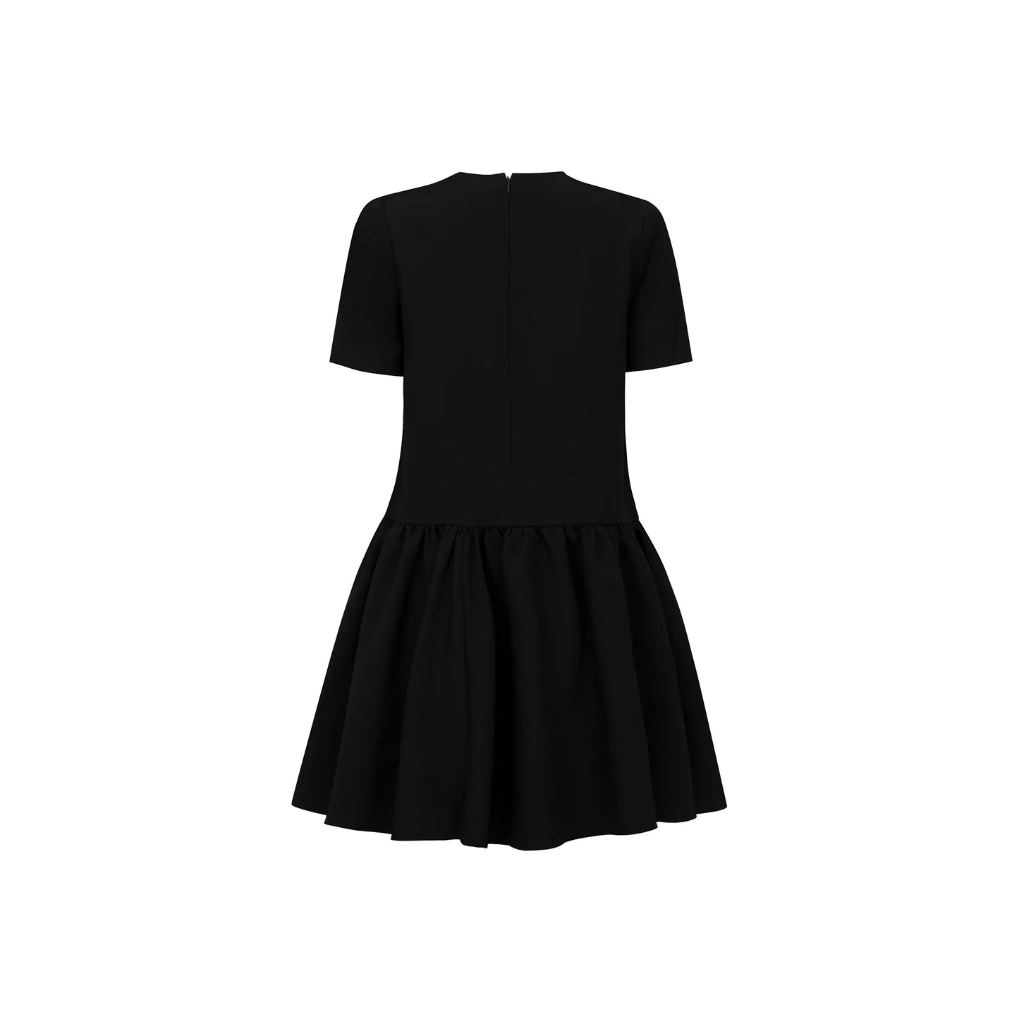 Đầm mini cổ tròn màu đen, tay ngắn và bèo lai nhún nhẹ - YD9861