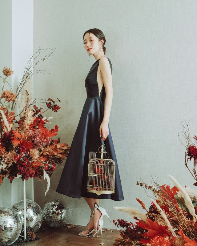 Đầm cổ thuyền không tay xẻ hông, dáng xòe A-line - D1531