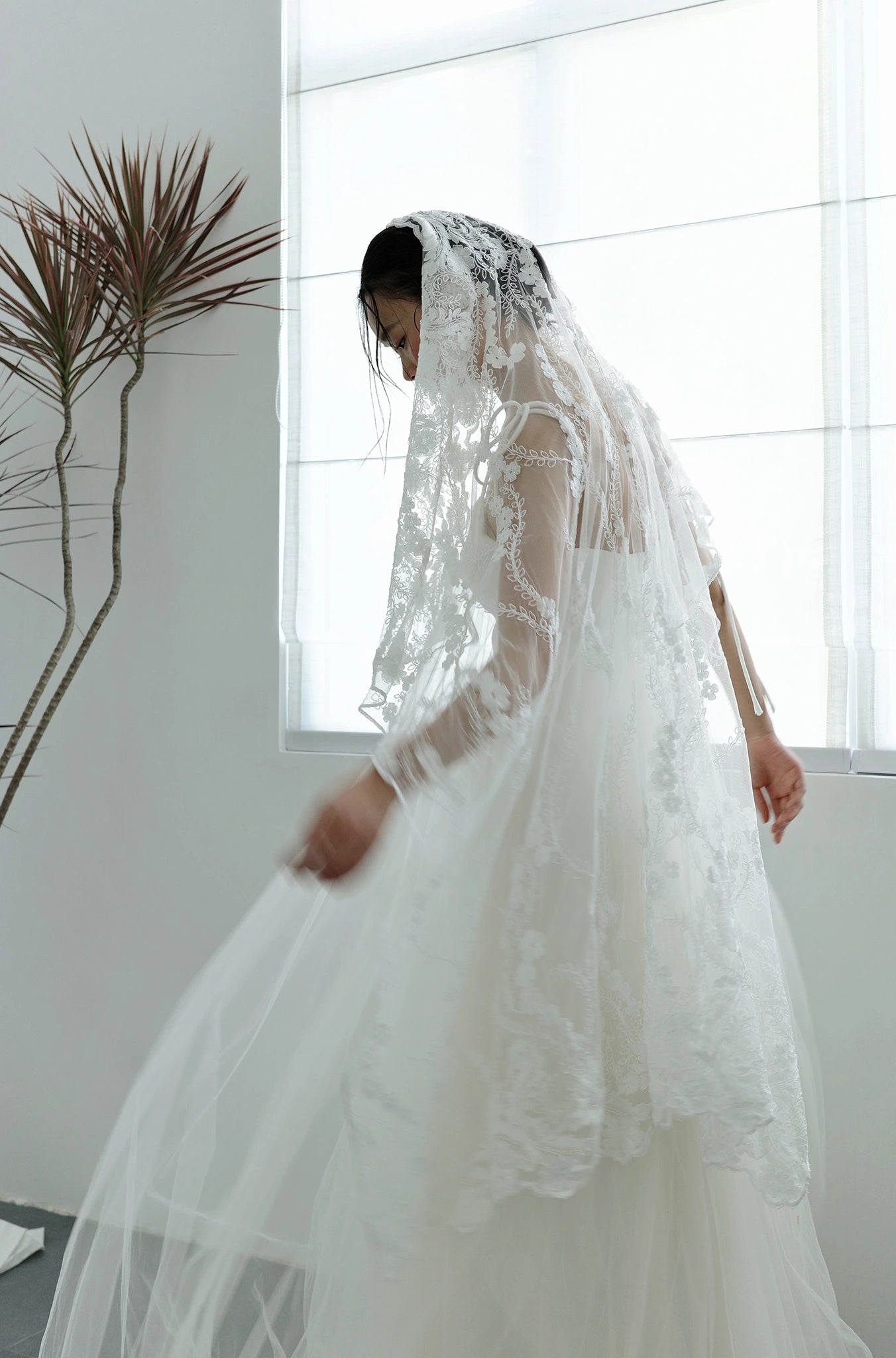 Đầm xòe phối lưới dây vai dài thắt nơ - D1966