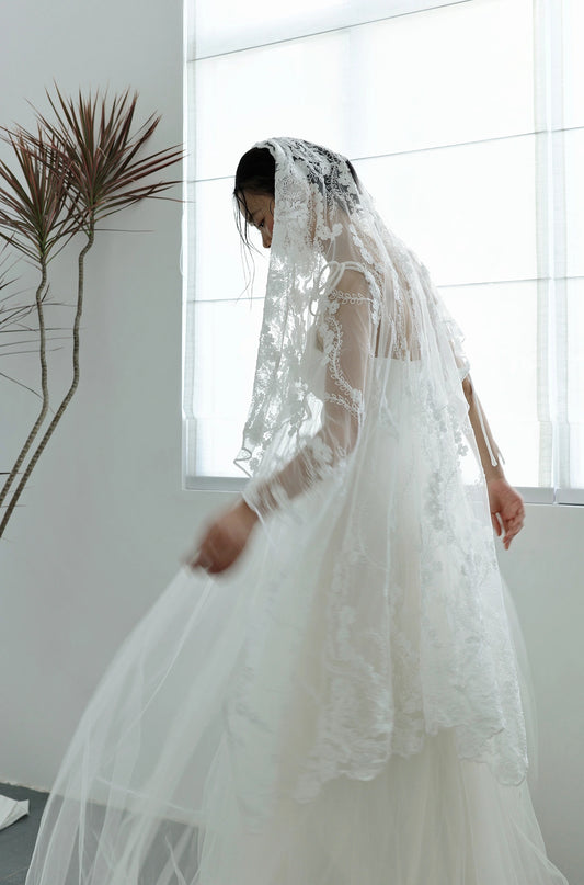 Đầm xòe phối lưới dây vai dài thắt nơ - D1966