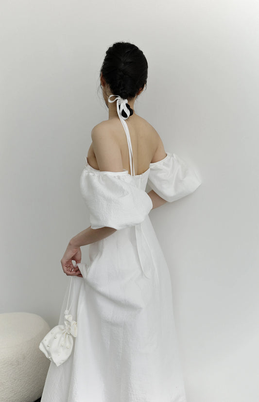 Đầm cúp ngực phối tay áo phồng dáng váy Aline xòe nhẹ - D1976 Regular