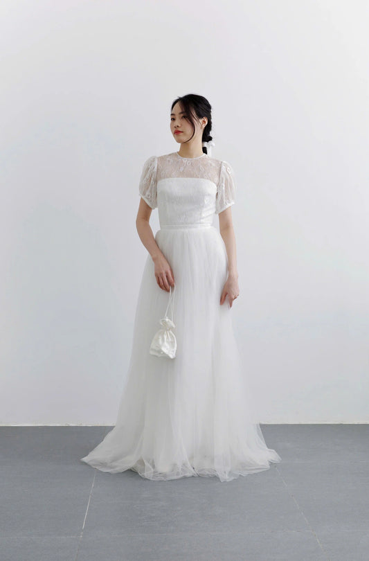 Đầm lưới xòe thân trên cúp ngực phối áo ren ngoài - D1988 Regular