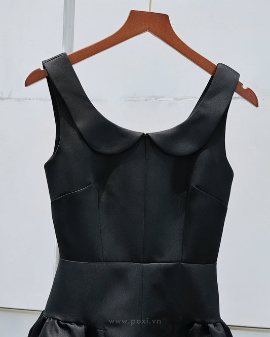 Đầm mini không tay cổ tròn rộng, dáng váy xòe phồng cách điệu - D2014